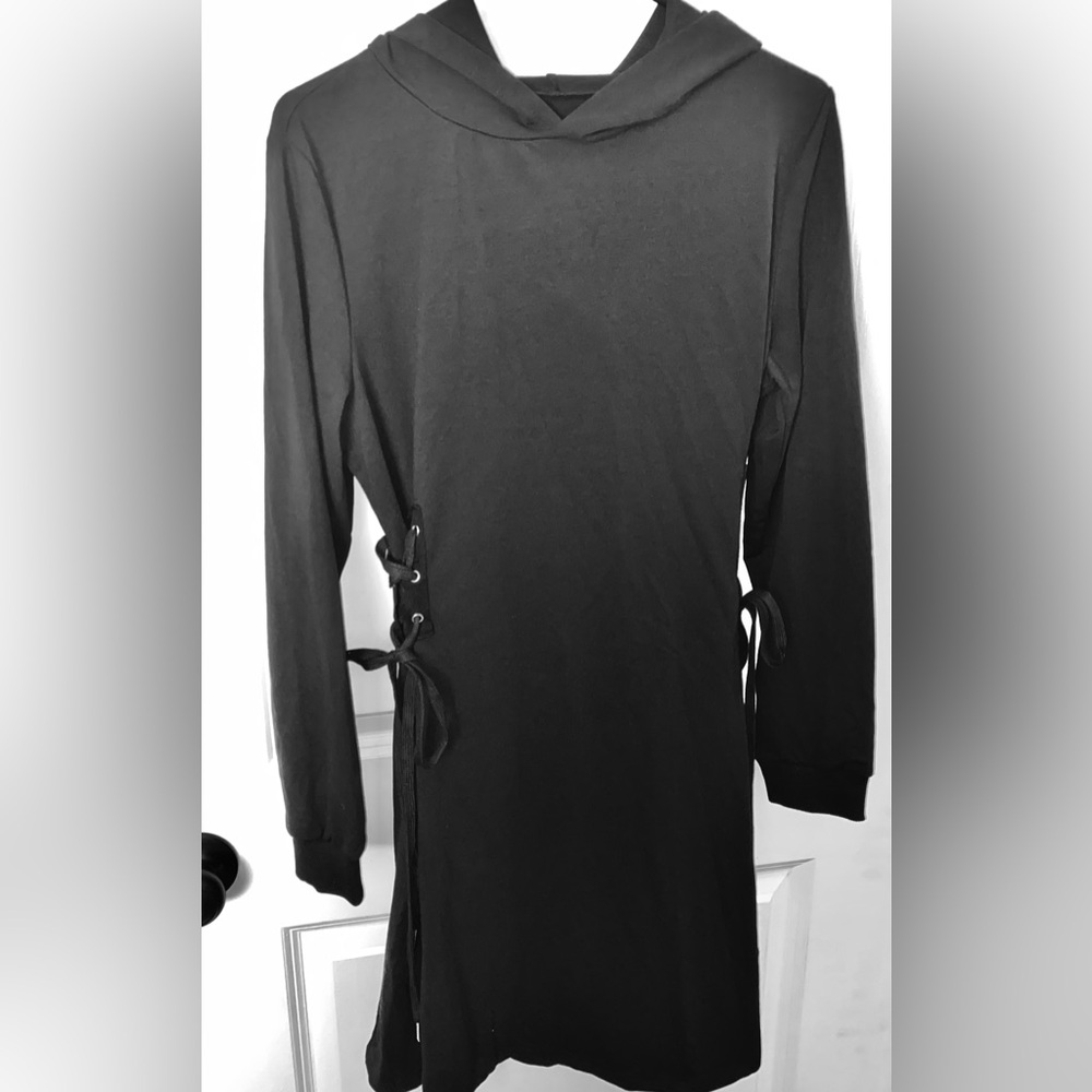 Womens Sweatshirt Dress, Casual Long-Sleeve, Pullover, Side Lace-Up, A-Line